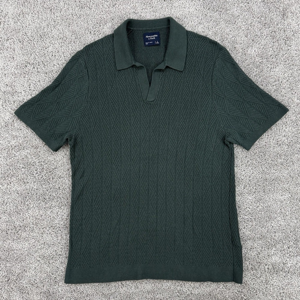 Abercrombie & Fitch Sweater Polo Men's L Short Sleeve Johnny Collar Cable Knit